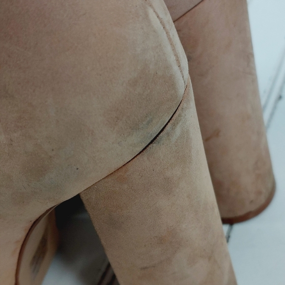 Aldo Cream Suede Leather Peep Toe High Block Heel Booties K152 - Picture 13 of 14